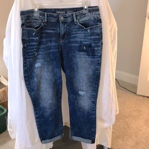Distressed , cuffed skinny jeans
